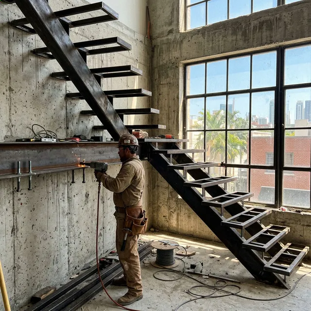 Industrial Steel Beam Floating Stairs in Tampa, FL